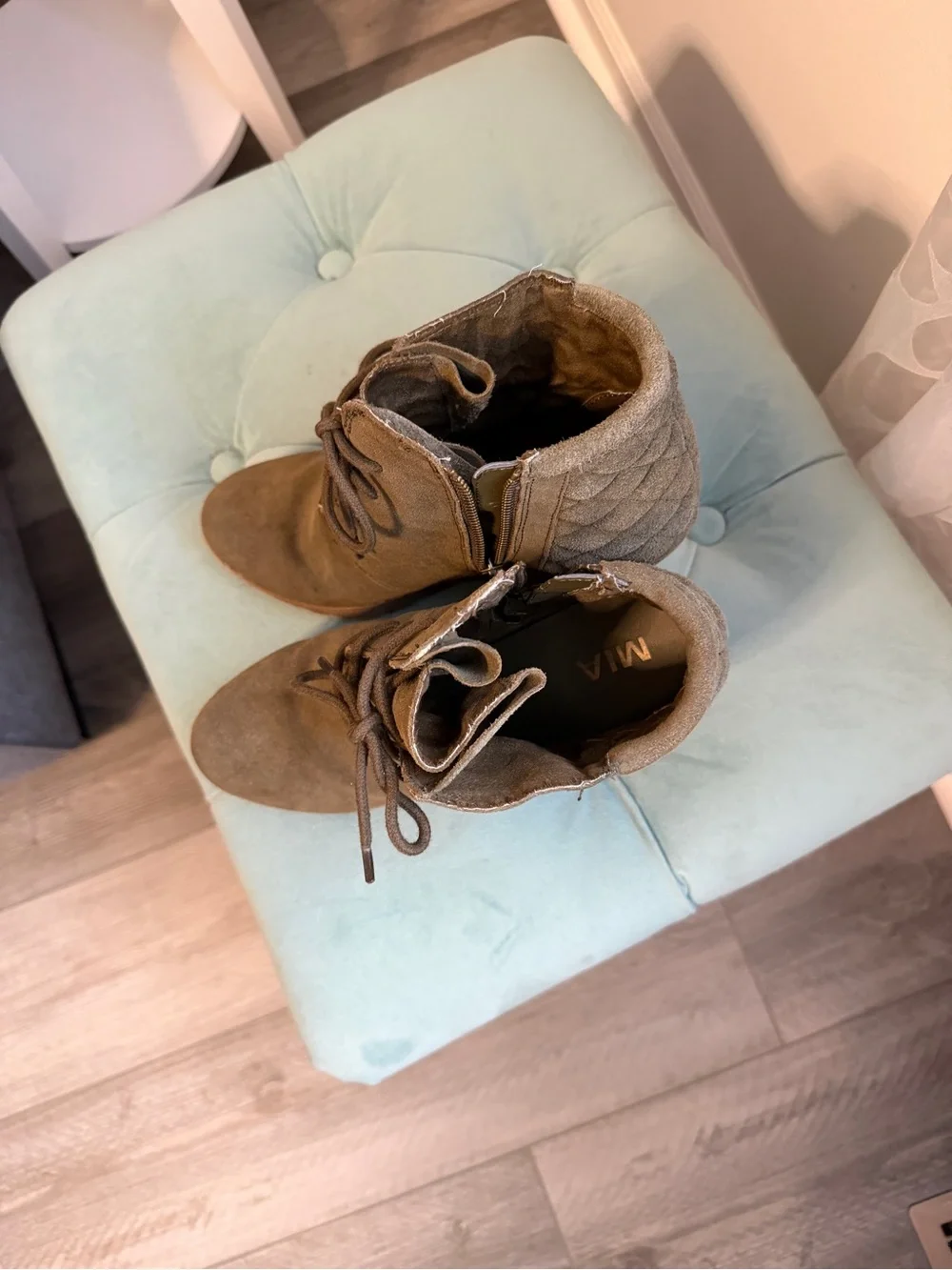 MIA Olive Green Suede Quilted Wedge Ankle Boots
